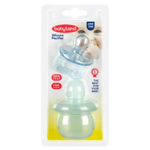 366 Babyland orhtodontic whole silicone pacifier with protective case blister with card