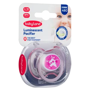 480 Babyland Elena luminescent round pacifier Size 1 Star Design With Card