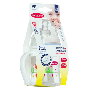 356 Babyland anti colic PP round wide neck baby bottle with handle 150ml with hanger
