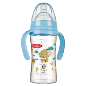 493-Babyland-pyrex-orthodontic-wide-neck-baby-bottle-blue-color-with-handle-240-ml