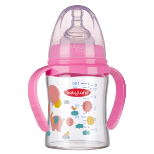 496-Babyland-pyrex-round-wide-neck-baby-bottle-with-pink-color-handle-150-ml