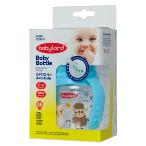 497 Babyland pyrex orthodontic wide neck baby bottle with handle 150 ml clear box