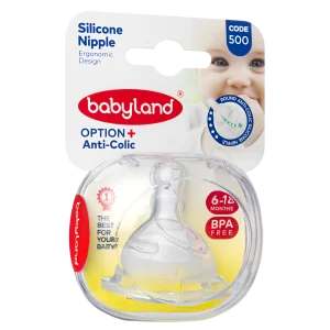 500 Babyland round wide neck nipple size 1 crystal frame with card