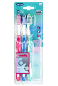 Hident professional toothbrush 3 Pcs pack with cart blue,green and pink color