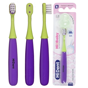 Hident HiBaby children’s toothbrush, purple color, all directions